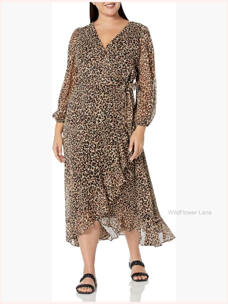 Chiffon Faux Wrap Ruffle Hem Maxi Dress Sheer Puff Sleeves